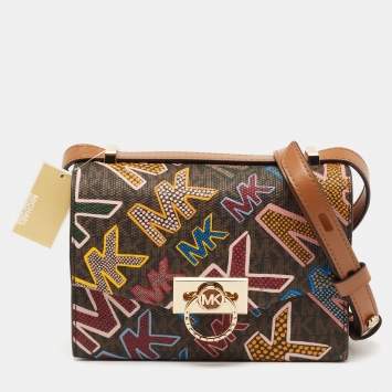Pre Owned Michael Kors Multicolor Grafitti Print Coated Canvas and Leather Crossbody Bag