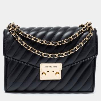 Pre Owned Michael Kors Black Quilted Leather Medium Rose Flap Shoulder Bag