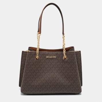Pre Owned Michael Kors Brown Coated Canvas Large Teagan Shoulder Bag