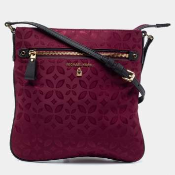 Pre Owned Michael Kors Plum Floral Nylon Large Kelsey Messenger Bag 