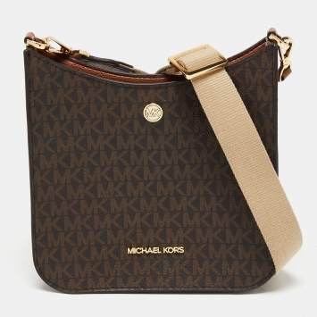 Pre Owned Michael Kors Brown Signature Coated Canvas Briley  Messenger Bag