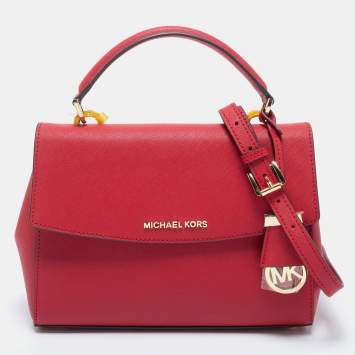 Pre Owned Michael Kors Red Saffiano Leather Small Ava Top Handle Bag
