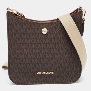 مملوكة مسبقًا Michael Kors Brown Signature Coated Canvas and Leather Briley Crossbody Bag