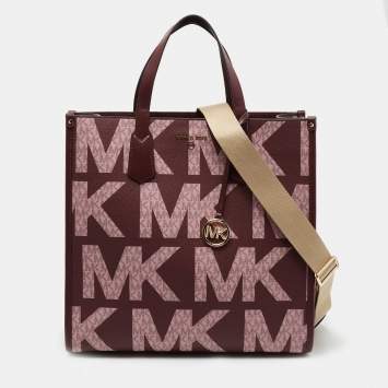 Pre Owned Michael Kors Royal Pink Coated Canvas and Leather Large Maple North South Tote