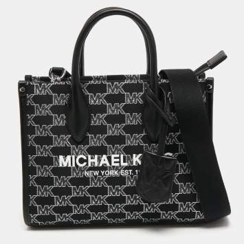 Pre Owned Michael Kors Black/white Signature Canvas and Leather Small Mirella Tote