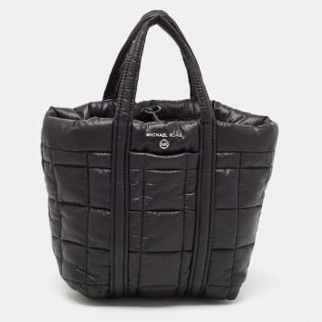 Pre Owned Michael Kors Black Padded Nylon Small Stirling Grab Tote