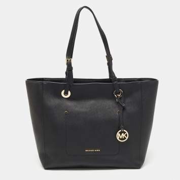 Pre Owned Michael Kors Black Leather Large East West Walsh Shopper Tote