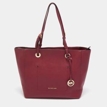 Pre Owned Michael Kors Burgundy Leather Large East West Walsh Shopper Tote