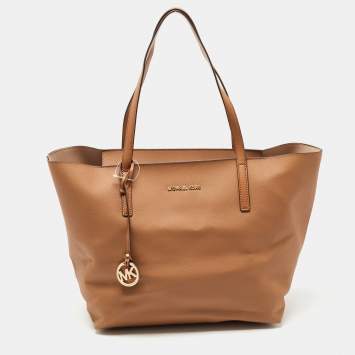 Pre Owned Michael Kors Brown Leather Large East West Hayley Tote