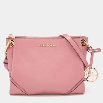 Pre Owned Michael Kors Pink Leather Nicole Crossbody Bag