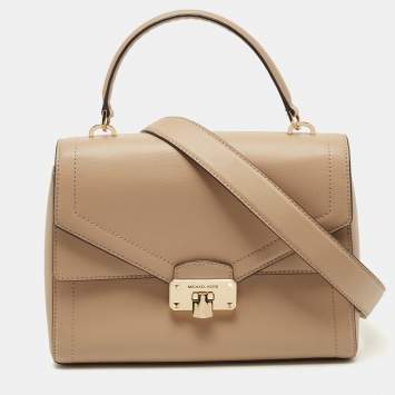Pre Owned Michael Kors Beige Leather Medium Kinsley Top Handle Bag
