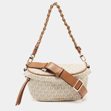 Pre Owned Michael Kors White Signature Coated Canvas Slater Extra-Small Logo Sling Bag