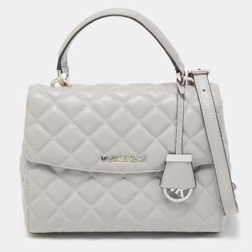 Pre Owned Michael Kors Grey Quilted Leather Small Ava Top Handle Bag