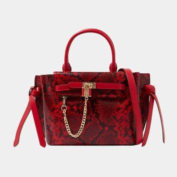 Pre Owned Michael Kors Red Snake Embossed Leather Satchel Crossbody Bag