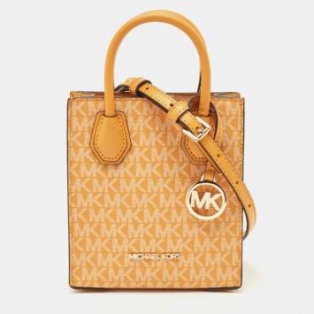 Pre Owned Michael Kors Orange Signature Coated Canvas and Leather XS Mercer Tote