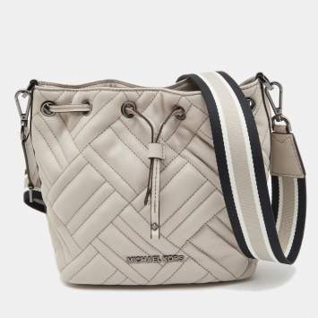 Pre Owned Michael Kors Grey Quilted Leather XS Peyton Bucket Crossbody Bag