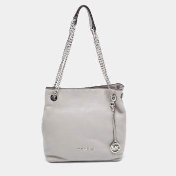 Pre Owned Michael Kors Grey Leather Medium Jet Set Chain Shoulder Bag
