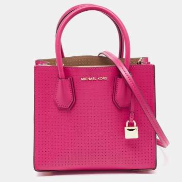 Pre Owned Michael Kors Ultra Pink Perforated Leather Medium Mercer Tote