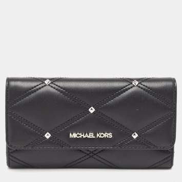 مملوكة مسبقًا Michael Kors Black Quilted Leather Large Jet Set Travel Trifold Wallet