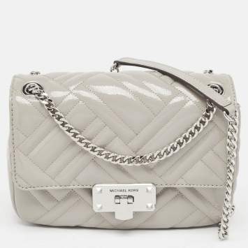Pre Owned Michael Kors Grey Patent Leather Medium Peyton Shoulder Bag