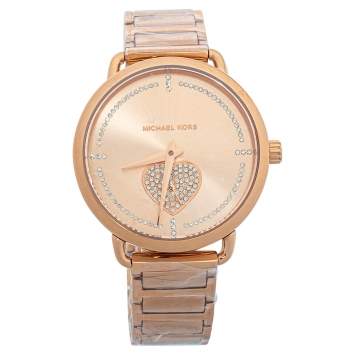 Pre Owned Michael Kors Rose Gold Tone Stainless Steel Portia MK4468 Bracelet & Women's Wristwatch 37mm Set