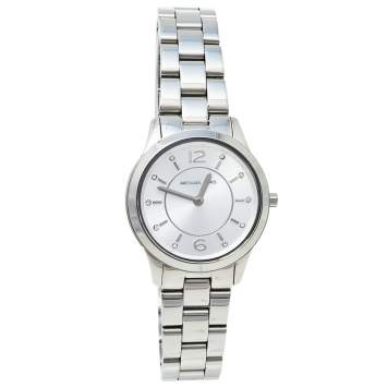 Pre Owned Michael Kors Silver Stainless Steel Runway MK6610 Women's Wristwatch 28 mm
