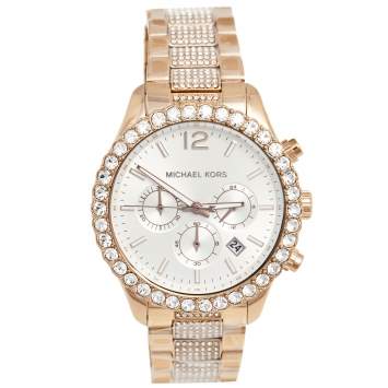 Pre Owned Michael Kors Silver Rose Gold Plated Stainless Steel MK-6791 Women's Wristwatch 42 mm