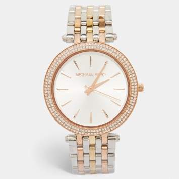 Pre Owned Michael Kors Silver Three Tone Stainless Steel Darci Pavé MK3203 Women's Wristwatch 39 mm