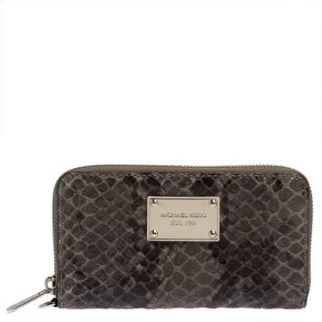 Pre Owned Michael Kors Grey Python Embossed Leather Multi Function Wristlet Phone Case