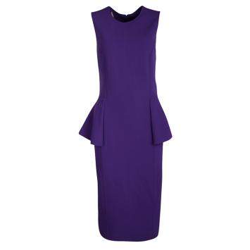 Pre Owned Michael Kors Grape Purple Wool Sleeveless Peplum Dress M