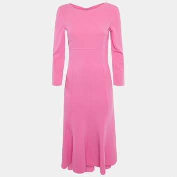 Pre Owned Michael Kors Collection Peony Pink Wool Midi Dress S