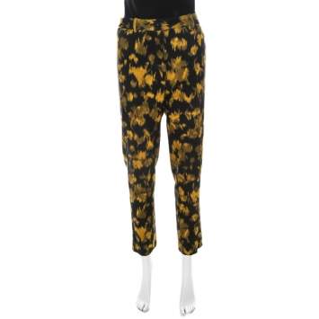 Pre Owned Michael Kors Black and Yellow Ikkat Print Wool Tapered Trousers M
