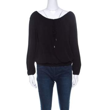 Pre Owned Michael Kors Black Crepe Drawstring Detail Off Shoulder Top XS