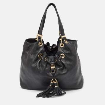 Pre Owned Michael Kors Black Leather Large Camden Drawstring Shoulder Bag