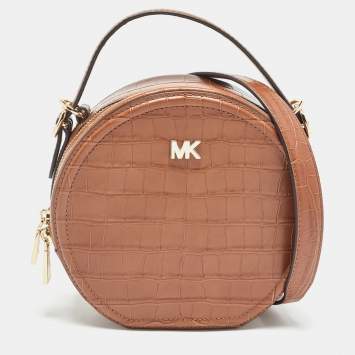 Pre Owned Michael Kors Brown Croc Embossed Leather Delaney Crossbody Bag