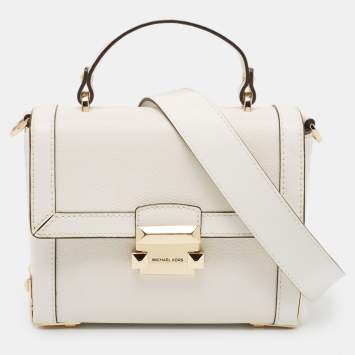 Pre Owned Michael Kors White Leather Small Jayne Trunk Top Handle Bag 