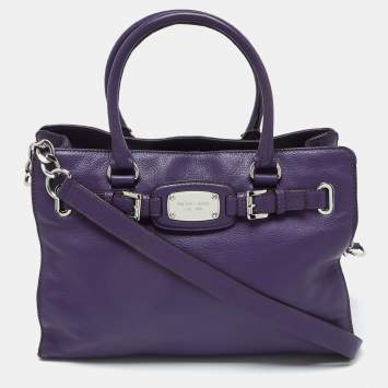 Pre Owned MICHAEL Michael Kors Purple Leather Large Hamilton North South Tote