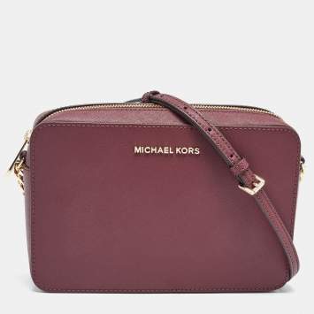 Pre Owned Michael Kors Burgundy Leather Jet Set Crossbody Bag