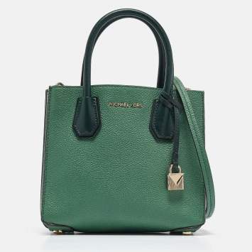 Pre Owned Michael Kors Green Leather Medium Mercer Tote