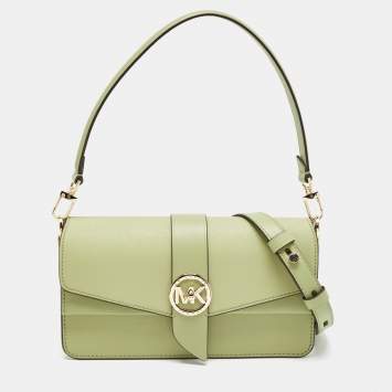 Pre Owned Michael Kors Green Leather Medium Greenwich Shoulder Bag