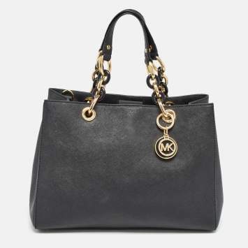Pre Owned MICHAEL Michael Kors Black Leather Medium Cynthia Tote