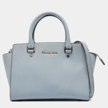 Pre Owned Michael Kors Light Blue Leather Medium Selma Tote