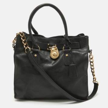 Pre Owned MICHAEL Michael Kors Black Leather Large Hamilton North South Tote