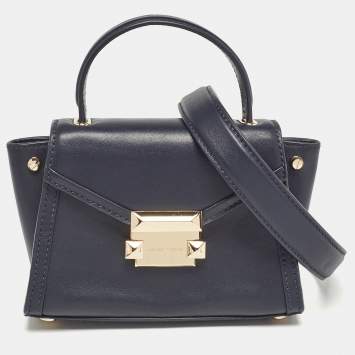 Pre Owned Michael Kors Navy Blue Leather Mini Whitney Top Handle Bag