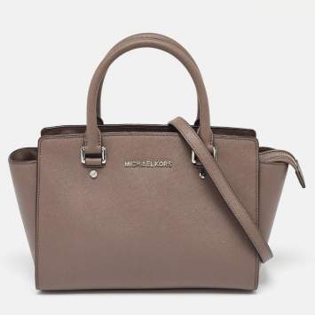 Pre Owned Michael Kors Dark Beige Leather Medium Selma Tote