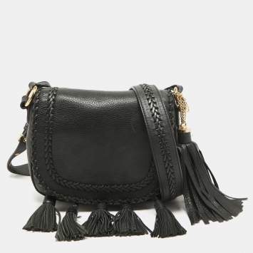 Pre Owned Michael Kors Black Leather Moroccan Saddle Crossbody Bag