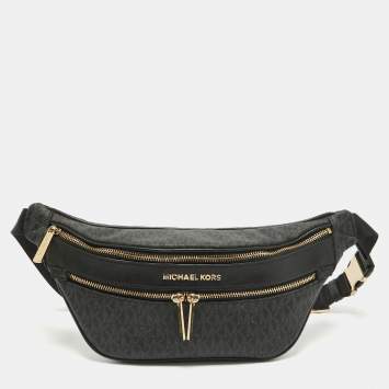 Pre Owned Michael Kors Black Signature Coated Canvas Kenly Logo Belt Bag