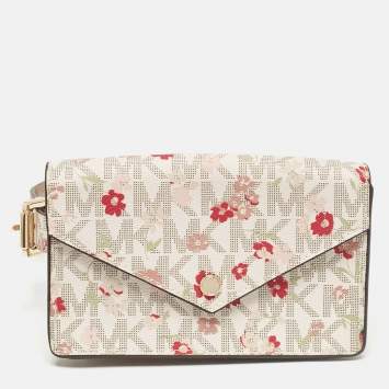 Pre Owned Michael Kors Multicolor Signature Floral Coated Canvas Envelope Belt Bag