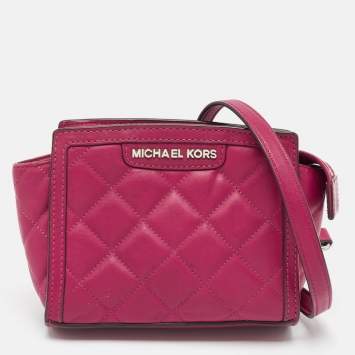 Pre Owned Michael Kors Fuchsia Pink Quilted Leather Micro Selma Tote