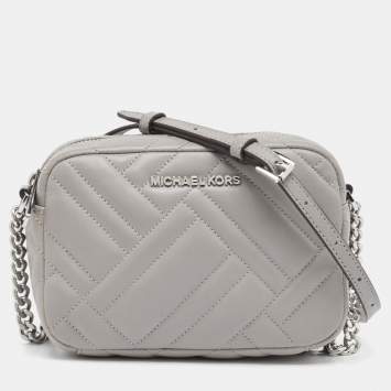 Pre Owned Michael Kors Grey Quitted Leather Vivianne Camera Crossbody Bag